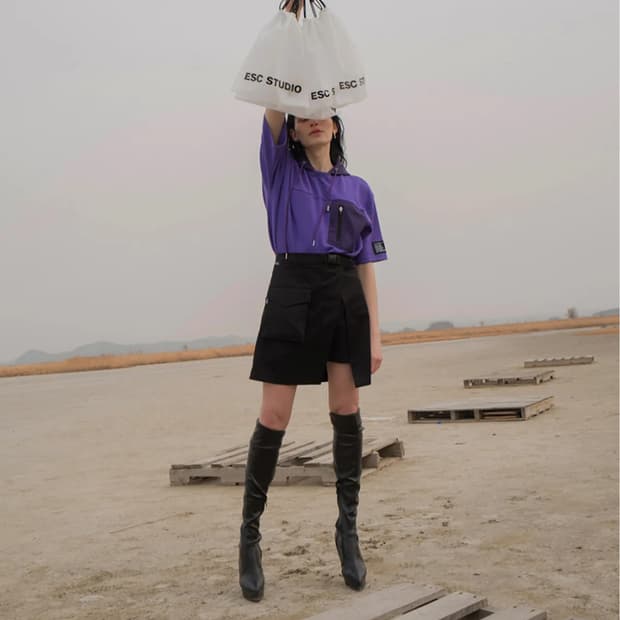 이에스씨 포켓 랩 스커트 블랙