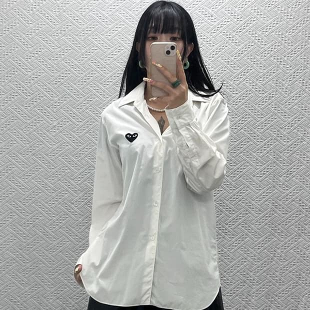 꼼데가르송 빈티지 키치 하트와펜 화이트 크림 모던 셔츠 M C13979