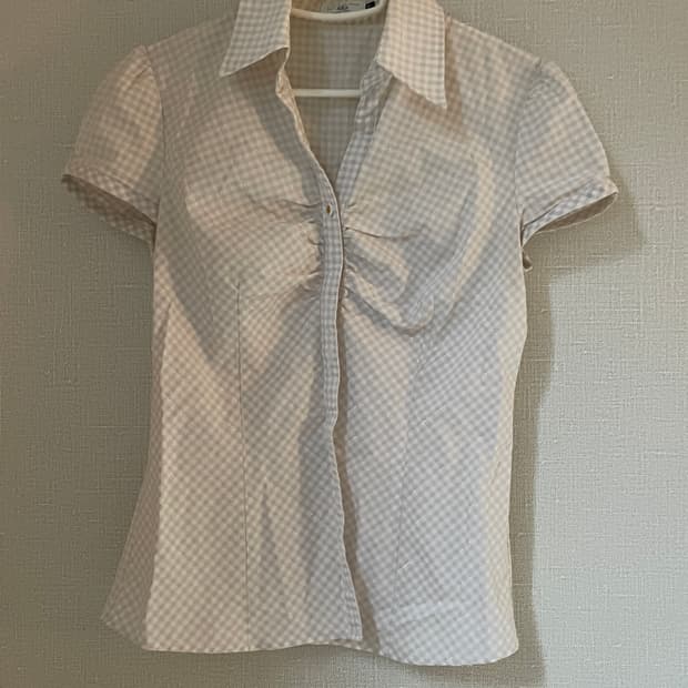 Shirring gingham blouse 