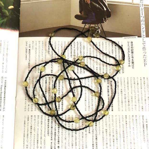 빈티지 그린 블랙 비즈 롱 목걸이 페어리 모리걸 하구미