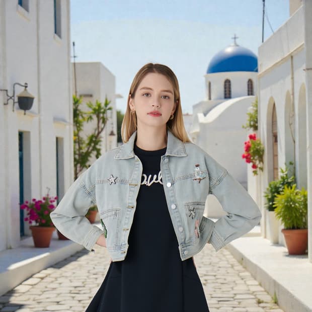 사틴 와펜 자수 데님자켓 55(FREE) | 여유핏 | S211N104A