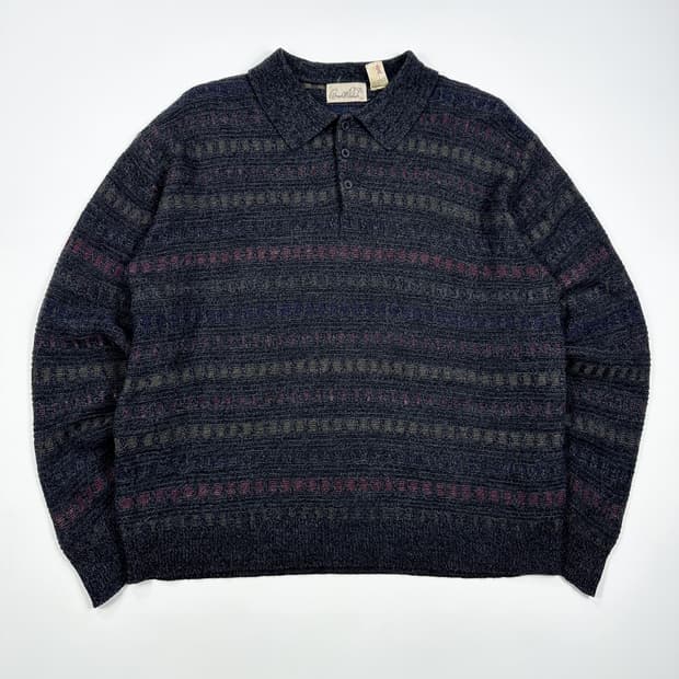 VTG 빈티지 클래식 패턴 긴팔 니트 카라티 챠콜 M