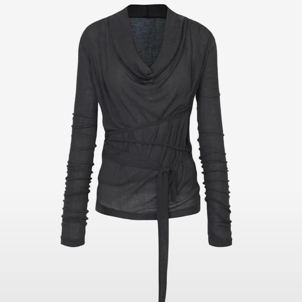 페인오어플레져 릴리 카울 리본탑 차콜 lily cowl top