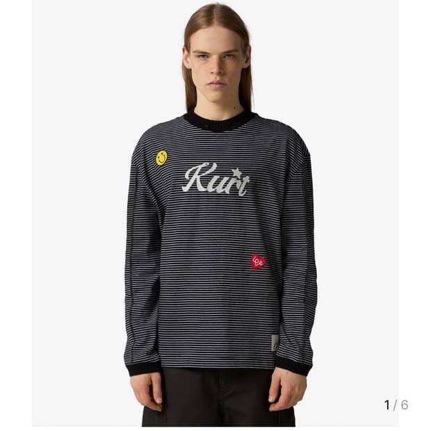 앤더슨벨 커트 스트라이프 티셔츠 블랙 M