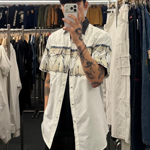 M) 하이눈 빈티지 웨스턴 패턴 반팔셔츠