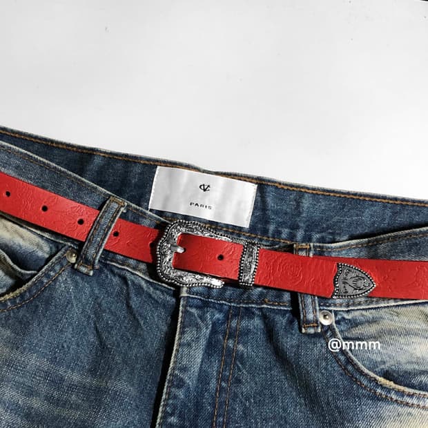 [Unisex] 웨스턴 에스닉 장식 가죽 벨트