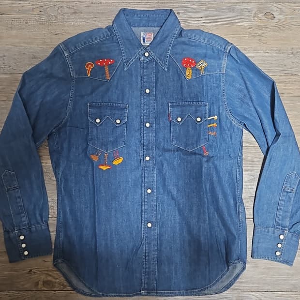 리바이스 LVC 1955 쏘우투스 데님 셔츠 버섯 자수 S