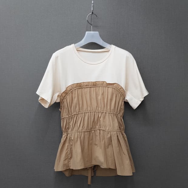 한섬 마인 2024 셔링 레이어드 하프 슬리브 탑 82-90-160사이즈