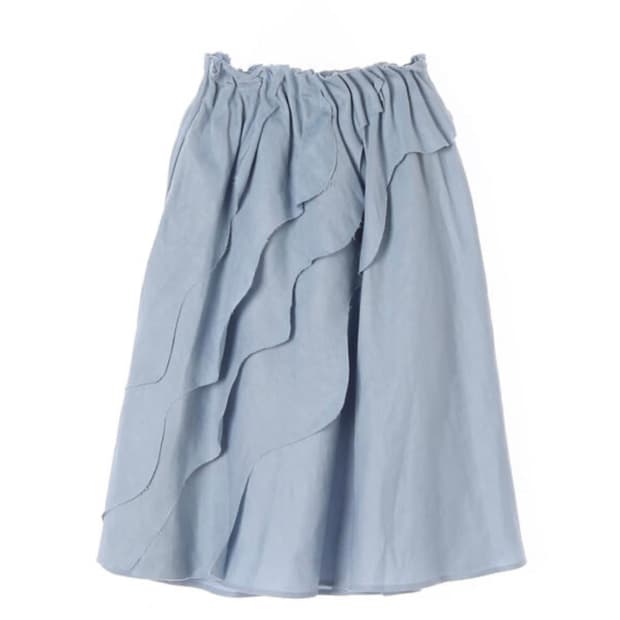 COS 코스 밴딩 러플 미디스커트 더스티블루 