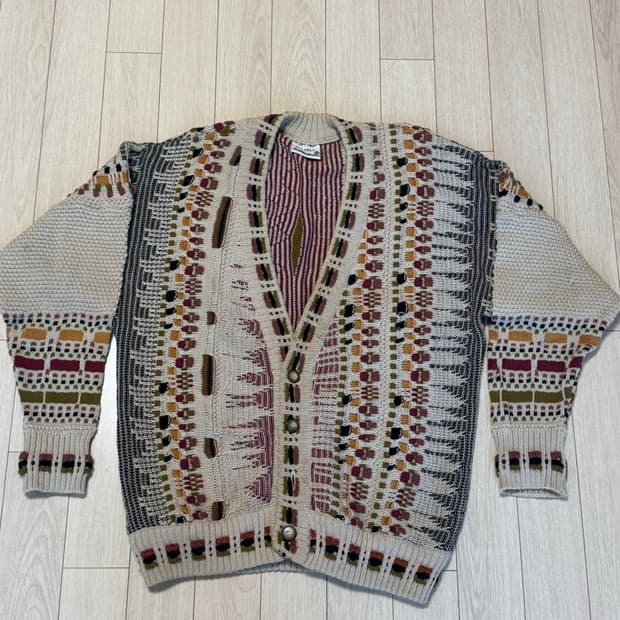 90s Klaroo 퓨어울100% 케이블니트가디건