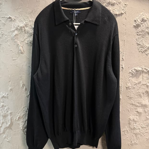 버버리 런던 메리노 울 카라 니트 블랙 L