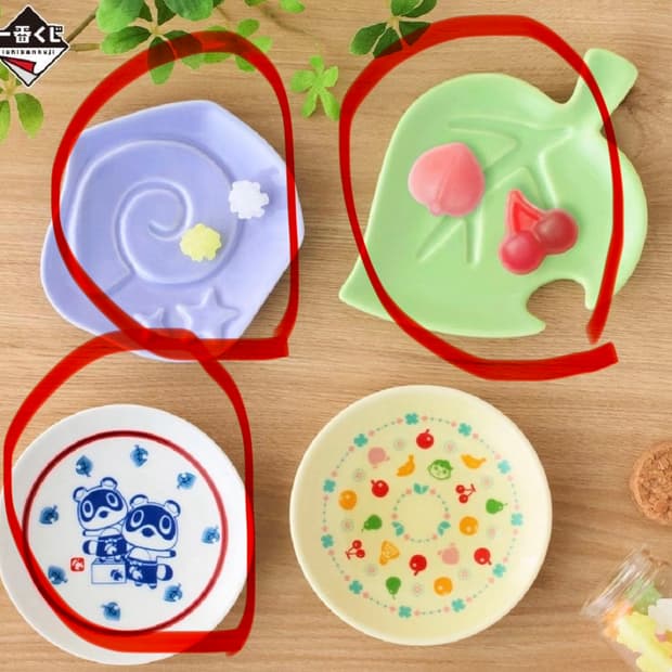 동물의숲 이치방쿠지 접시 그릇 세트 3종 모동숲 제일복권 화석 나뭇잎