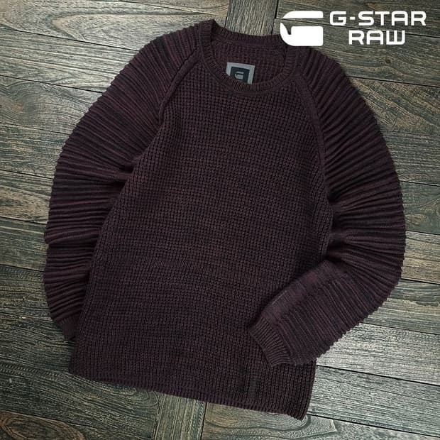 [지스타 로우] 주름 짜임 슬리브 레글런 니트 챠콜 M19288