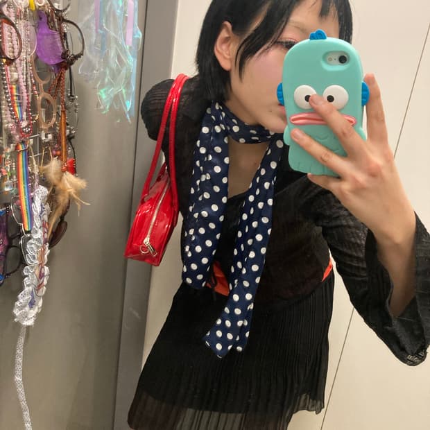 긱시크 고딕펑크 갸루 지뢰계 슬리브리스 시스루 가디건 레드 유광 숄더백 