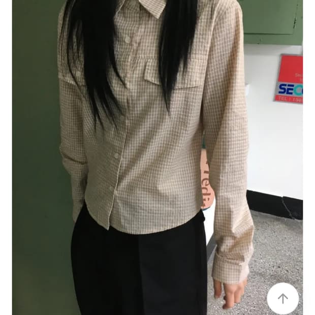 샵시오트 포디 크롭 포켓 체크 셔츠
