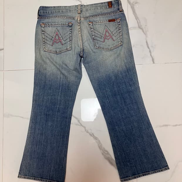 Y2K 세븐진 로우라이즈 크롭 핑크 A포켓 부츠컷 청바지