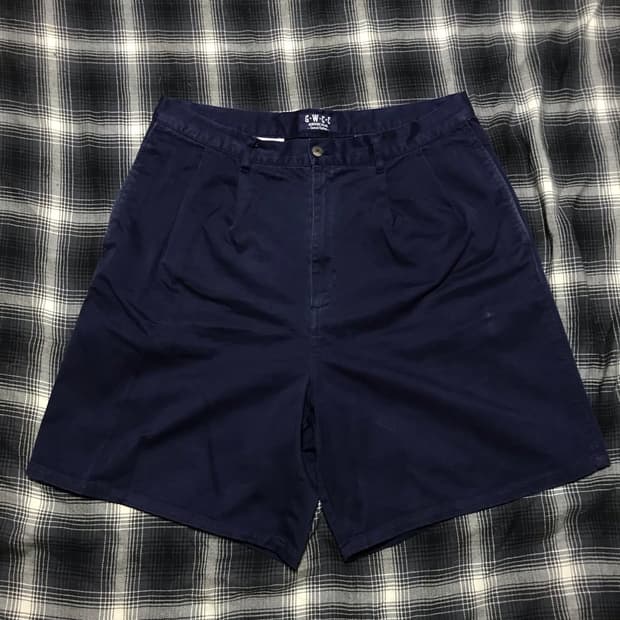 재팬 90s 초반 핀턱 치노 네이비 와이드 버뮤다 쇼츠