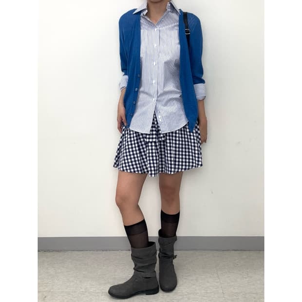 빈티지 체크 리본 스커트