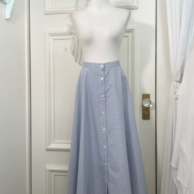 blue white stripe summer flare skirt