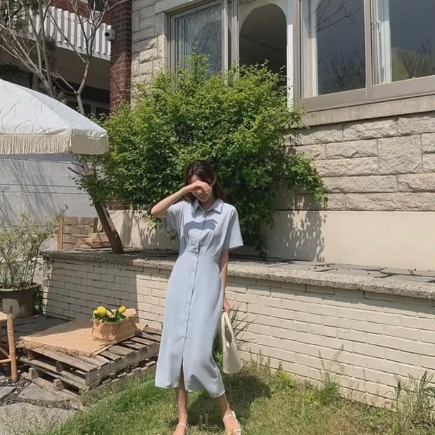 (미개봉, 새상품) 체리코코 로안 핀턱 원피스 스카이블루 색상