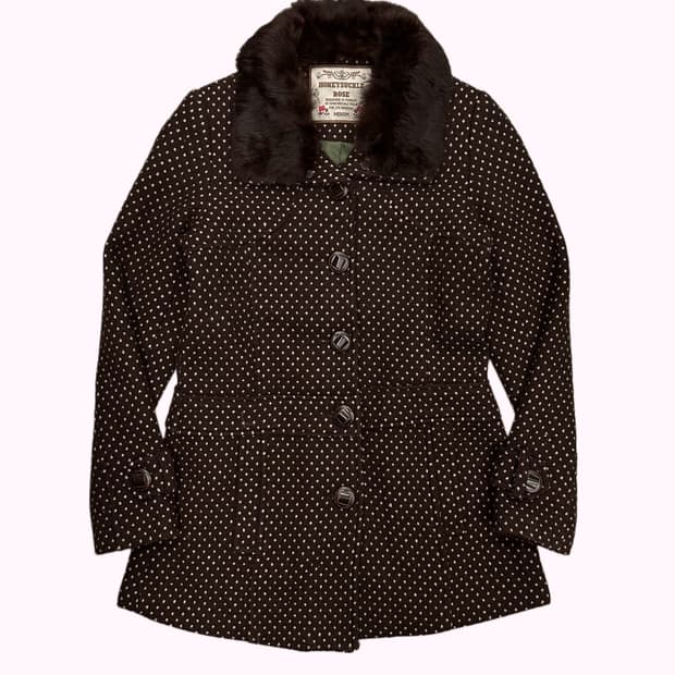 brown wool polka dot fur coat