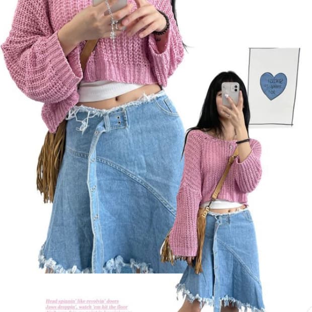 아쿠비클럽 핑크 크롭 니트