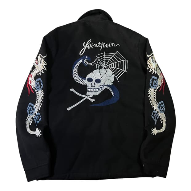 세인트페인 자수 빅로고 울 블루종 자켓