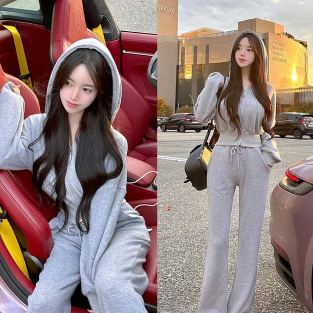 메이윤 제작 속극세사 투웨이 후드집업 & 세미부츠컷 팬츠 set