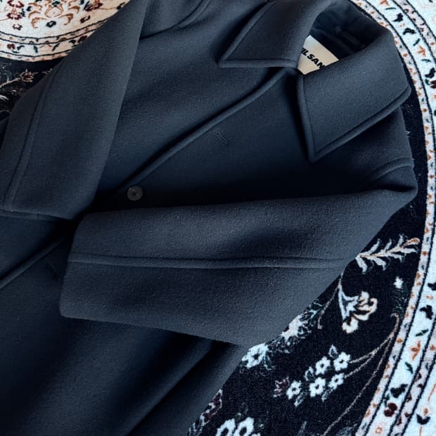 질샌더 싱글 브레스티드 울 발마칸 코트