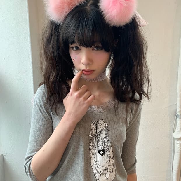 샵페어리 dreamy girl lace t-shirt 그레이