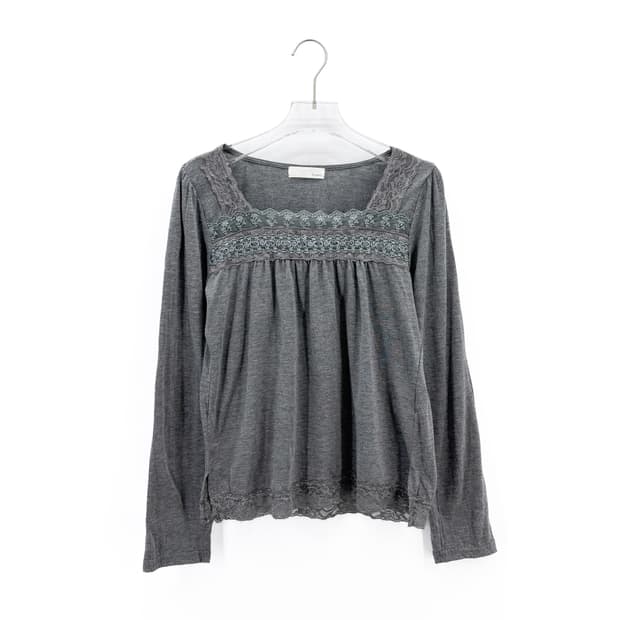 빈티지 레이스 스퀘어넥 긴팔티셔츠