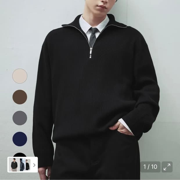 (새상품)(L) 드로우핏 오버사이즈 하프 집업 카라 울 니트 BLACK