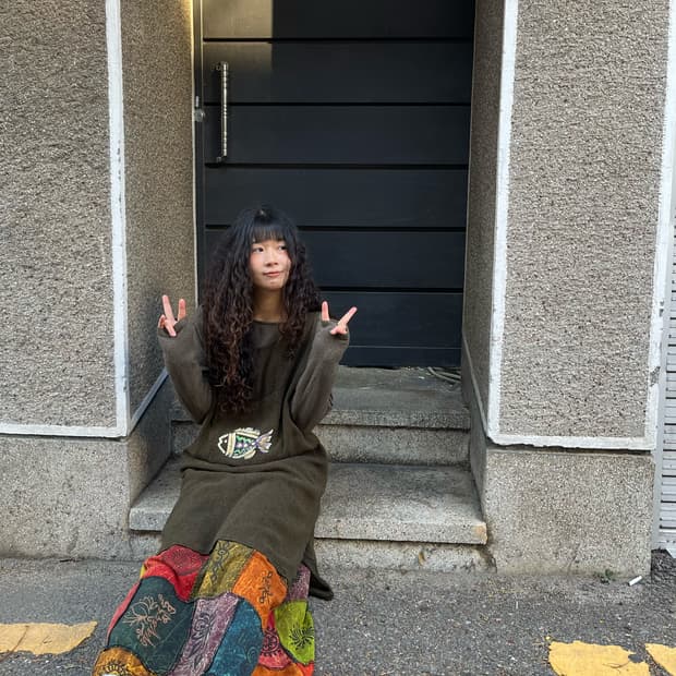 빈티지 히피 카키 레이어드 원피스