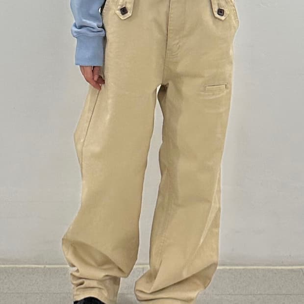 BUTTON COTTON PANTS / beige 