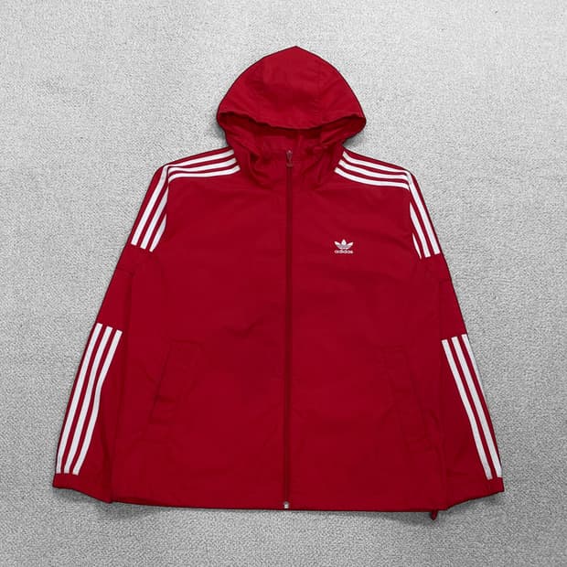 아디다스 락업 트레포일 로고 바람막이 자켓 레드
