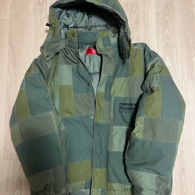슈프림x꼼데 준야 패치워크 푸퍼자켓 올리브 L