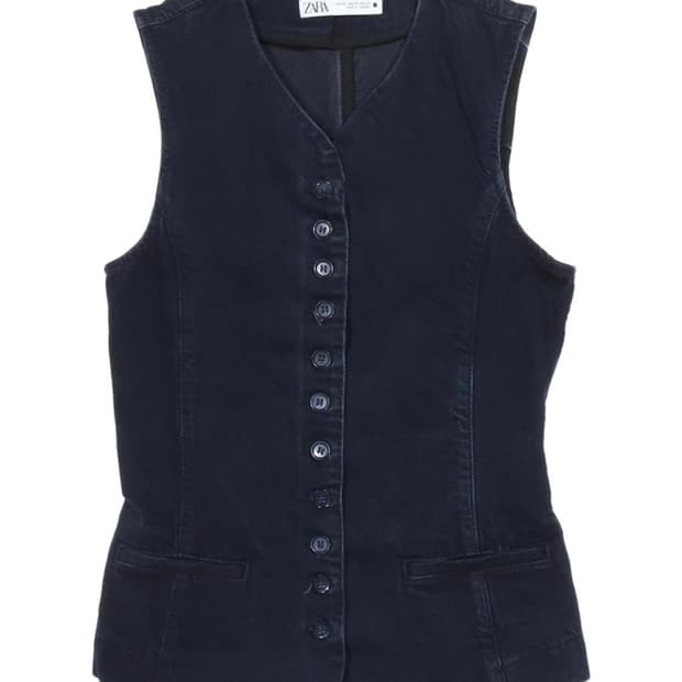 자라 버튼 조끼 진청