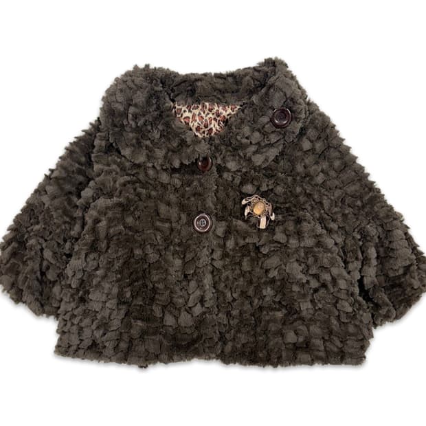 빈티지 브라운 퍼 5부 플레어 숏 코트