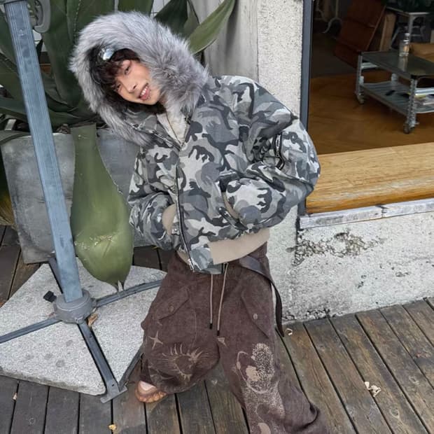 카모 후드 퍼자켓 