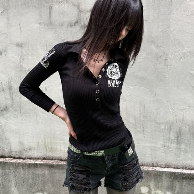 00's punk printing slim fit long sleeves