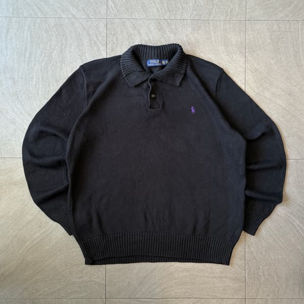 폴로 정품 최신라벨 블랙 해비 코튼 집업 니트
