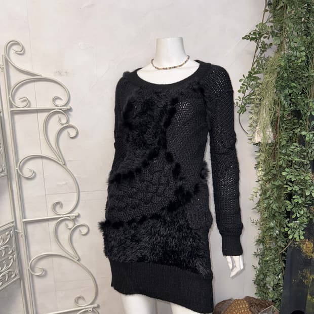 Obzee black rabbit fur trimming wool ops