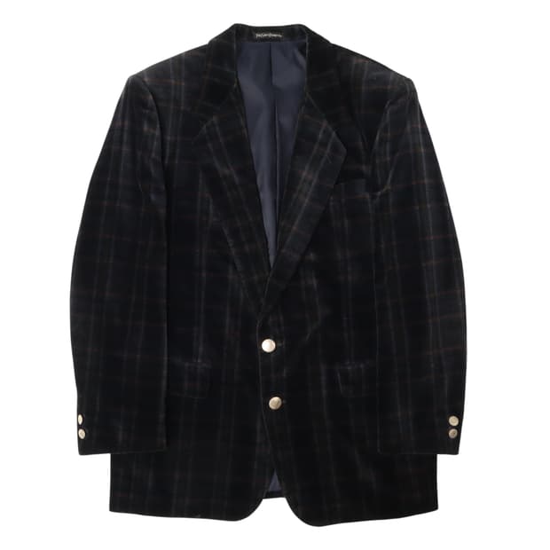 입생로랑 벨벳 체크 실버 2B 자켓