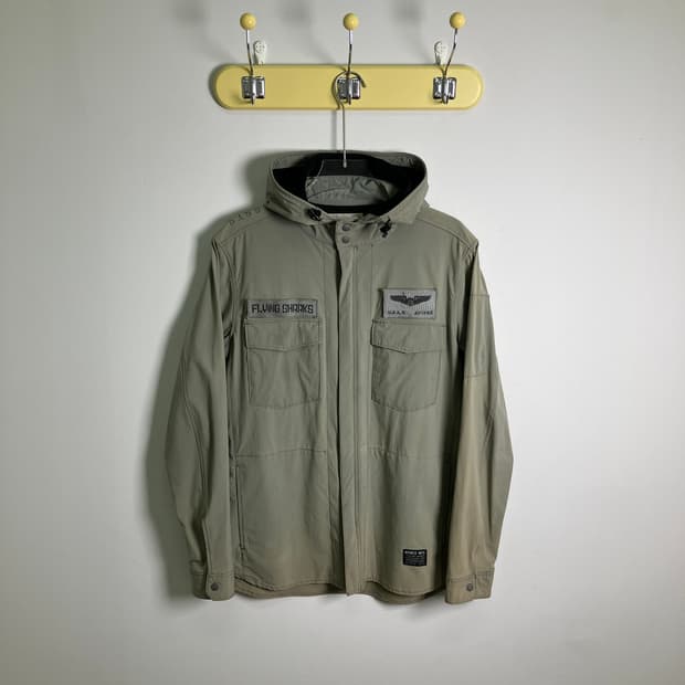 Avirex 아비렉스 카키 나일론 후드 자켓 M