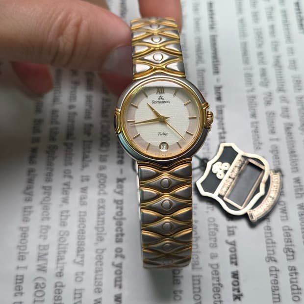 데드스탁] 빈티지 로만손 튤립 투톤 스파클 다이얼 칼침핸즈 쿼츠 여성용