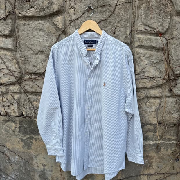 90s 폴로 랄프로렌 빈티지 하늘색 스트라이프 셔츠 빅사이즈