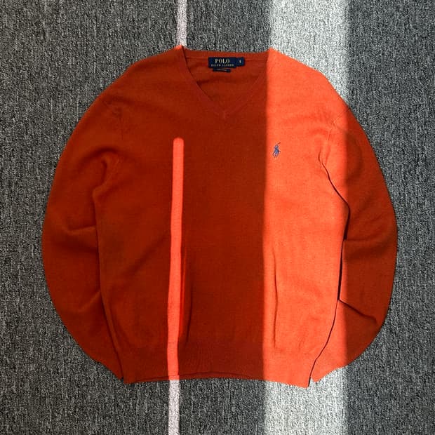 폴로 랄프로렌 피마 코튼 오렌지 브이넥 니트