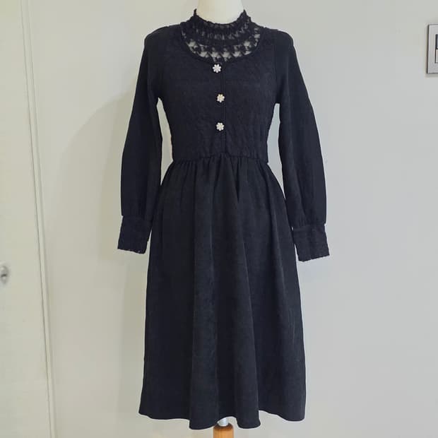 블랙레이스 고딕 로맨틱 스웨이드 원피스