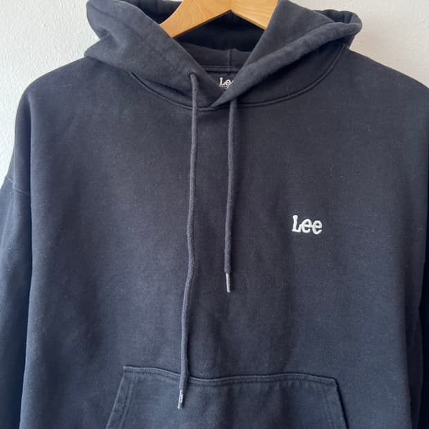 리 LEE 여성 블랙 크롭후드티 긴팔티셔츠