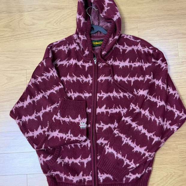 애프터매스 모헤어 니트 집업 버건디 M 